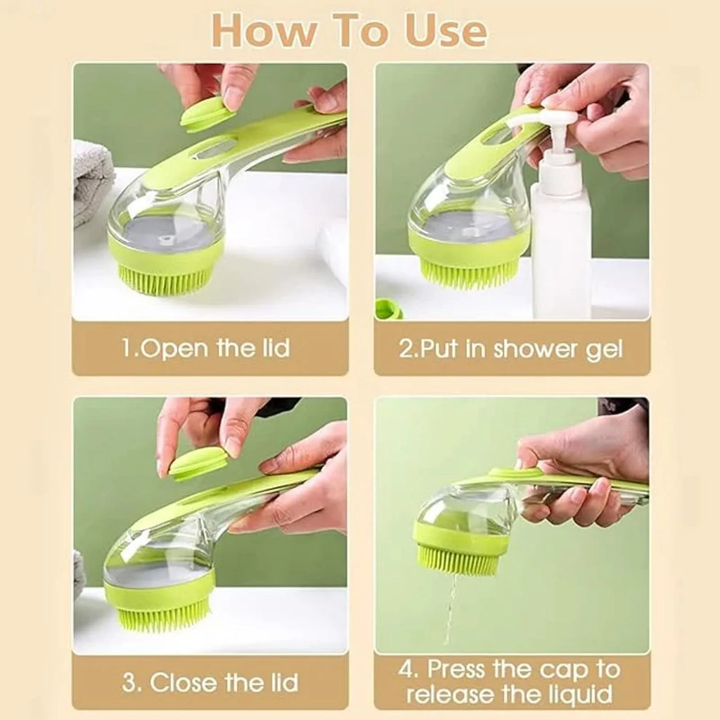 Pet Bath Brush with Shampoo Dispenser – Silicone Grooming Massage Brush