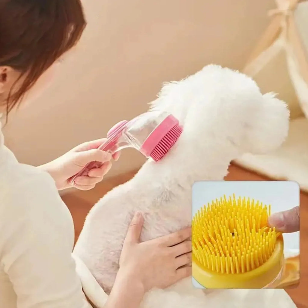 Pet Bath Brush with Shampoo Dispenser – Silicone Grooming Massage Brush