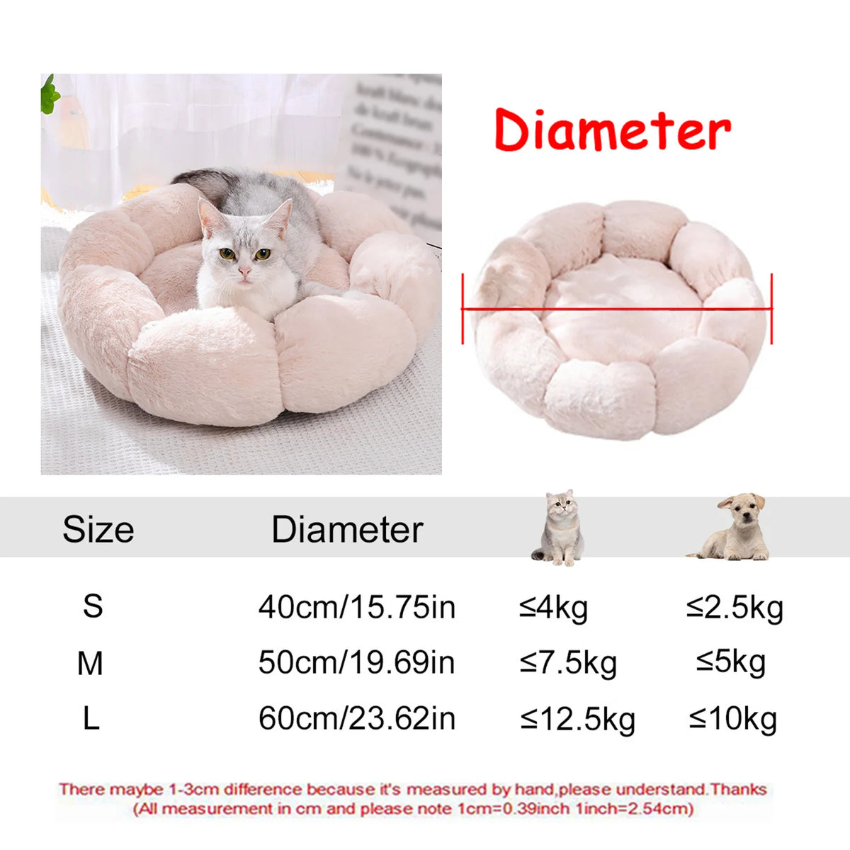 Round Plush Pet Bed – Washable Basket for Small to Large Dogs & Cats