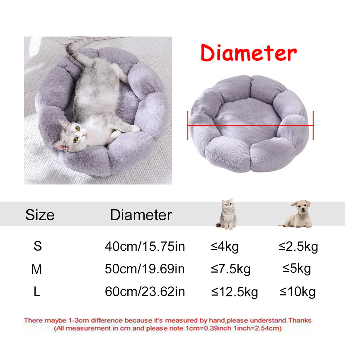 Round Plush Pet Bed – Washable Basket for Small to Large Dogs & Cats