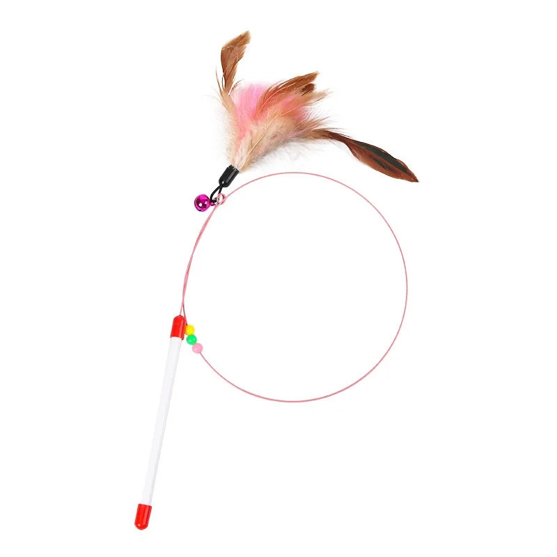 New Cat Funny Cat Stick Steel Wire Long Pole Feather Cute Cat Toy Kitten Fishing Rotating Self-Pleasure Relief Pet Toy