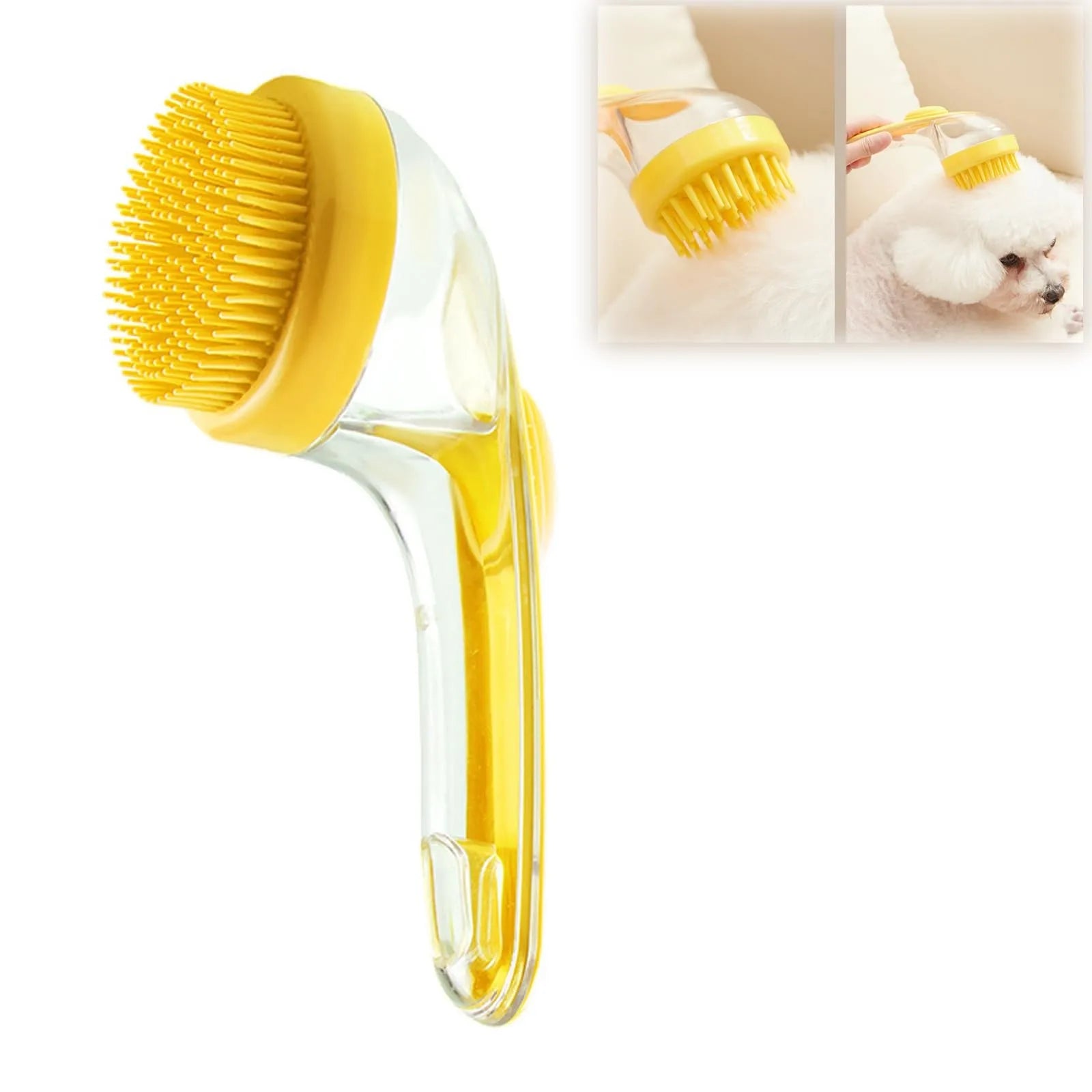 Pet Bath Brush with Shampoo Dispenser – Silicone Grooming Massage Brush