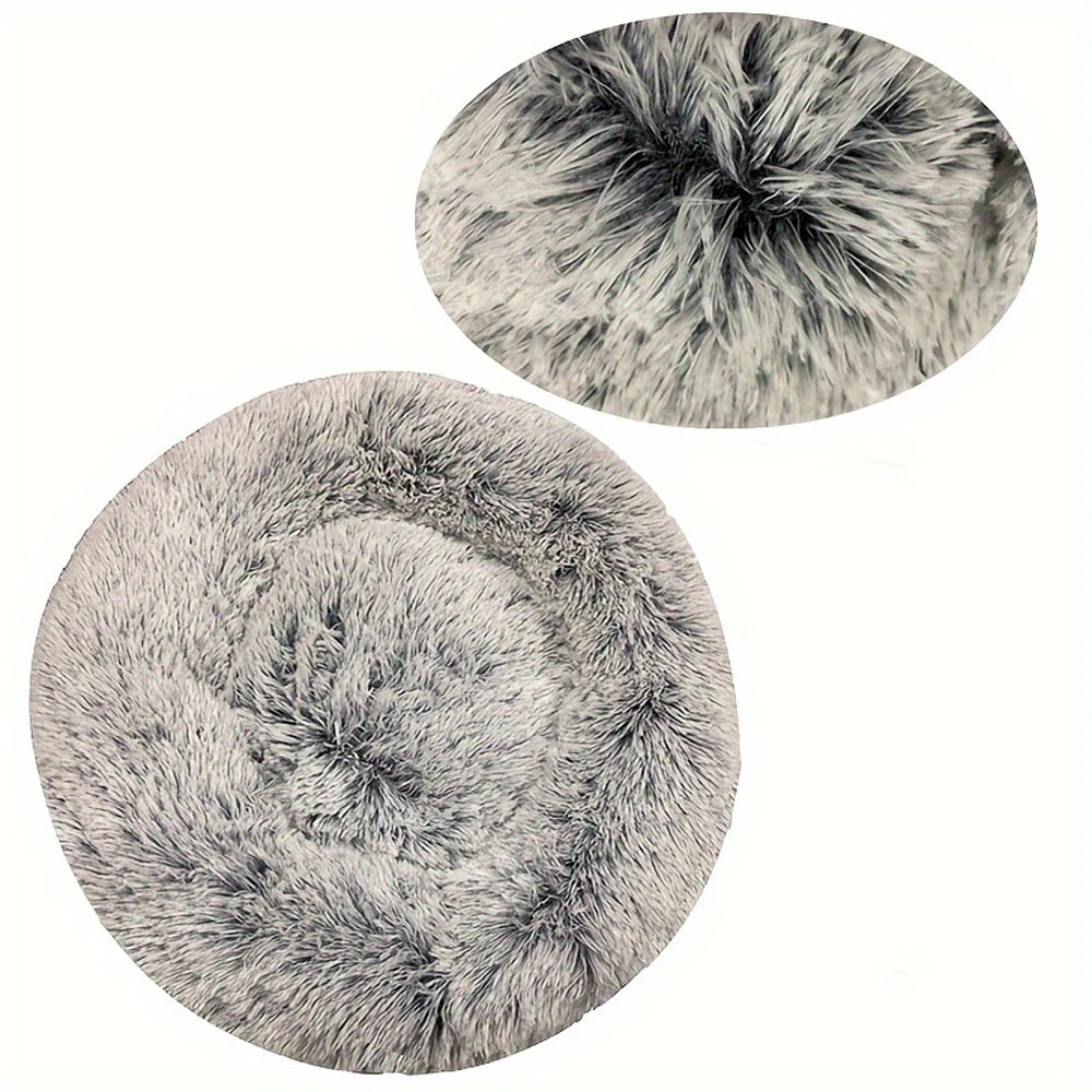 Round Plush Pet Bed – Washable Basket for Small to Large Dogs & Cats