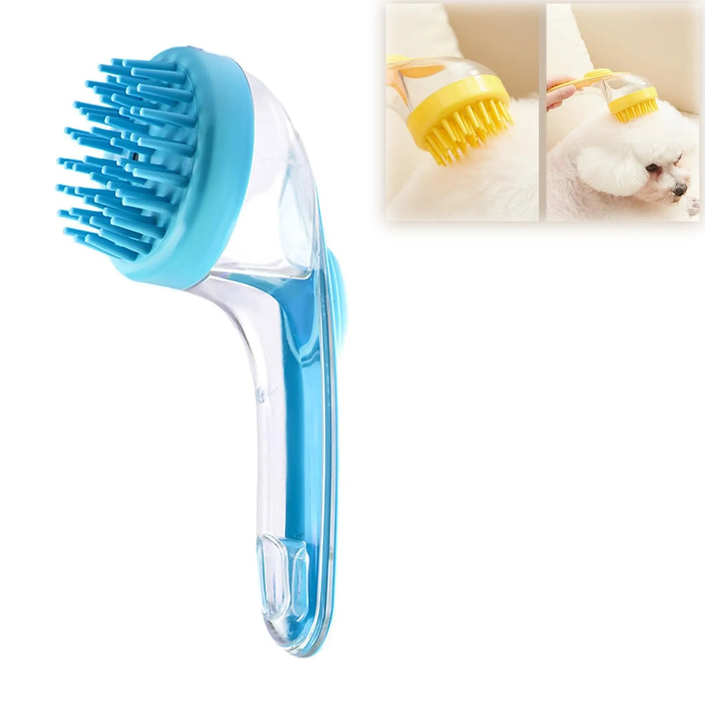 Pet Bath Brush with Shampoo Dispenser – Silicone Grooming Massage Brush