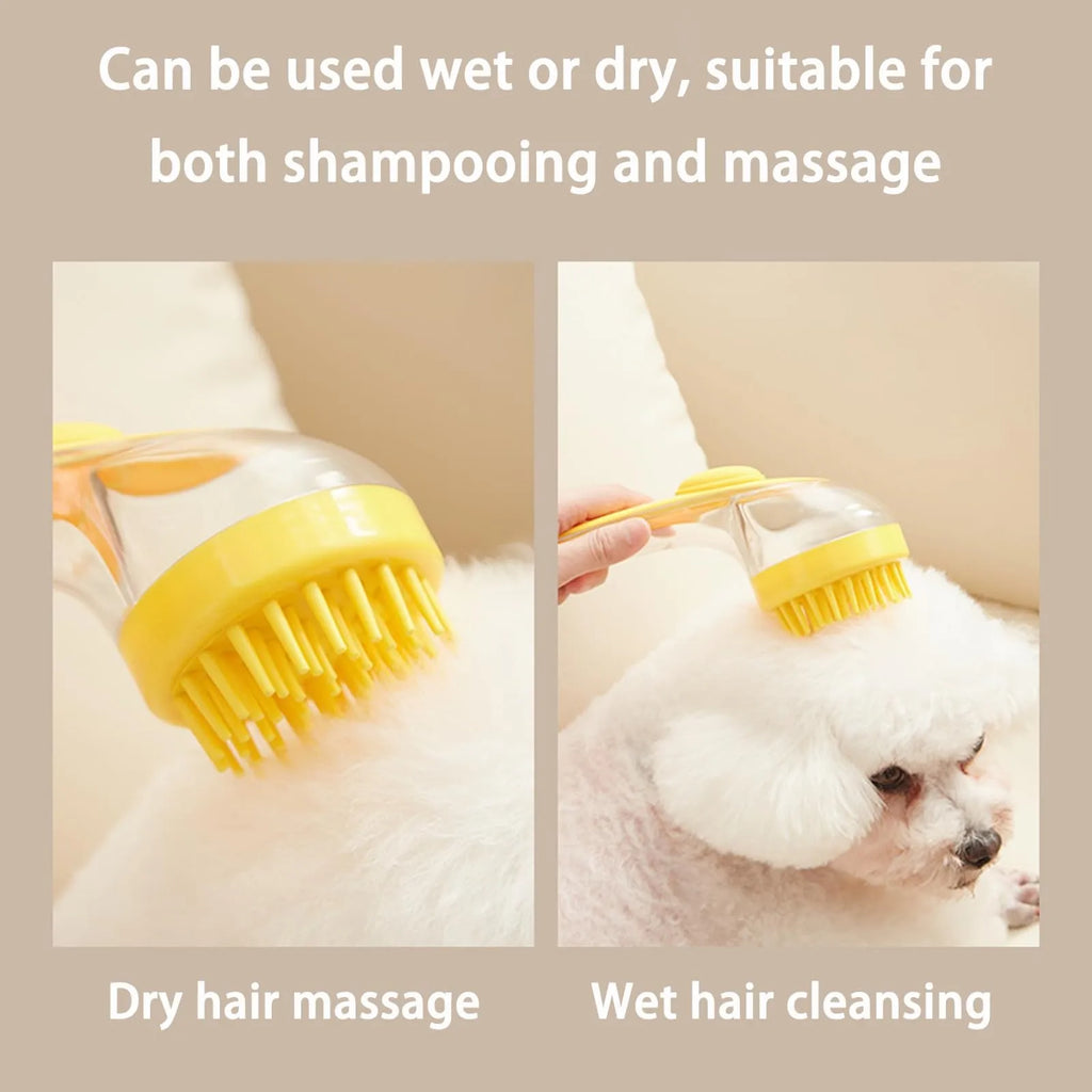 Pet Bath Brush with Shampoo Dispenser – Silicone Grooming Massage Brush