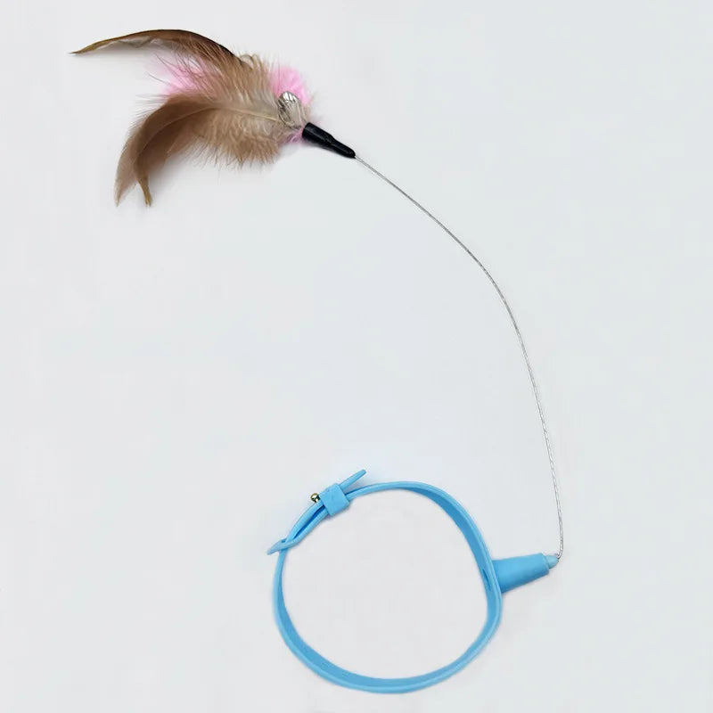 New Cat Funny Cat Stick Steel Wire Long Pole Feather Cute Cat Toy Kitten Fishing Rotating Self-Pleasure Relief Pet Toy
