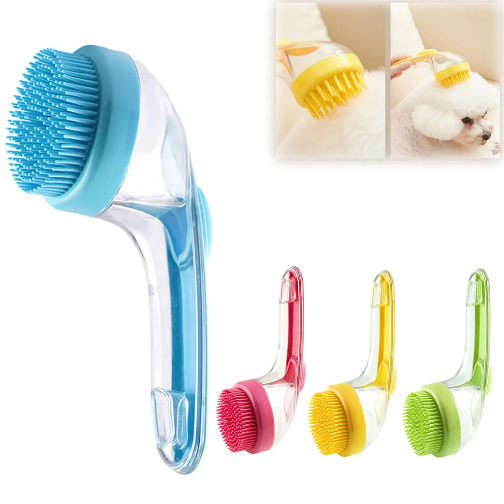 Pet Bath Brush with Shampoo Dispenser – Silicone Grooming Massage Brush