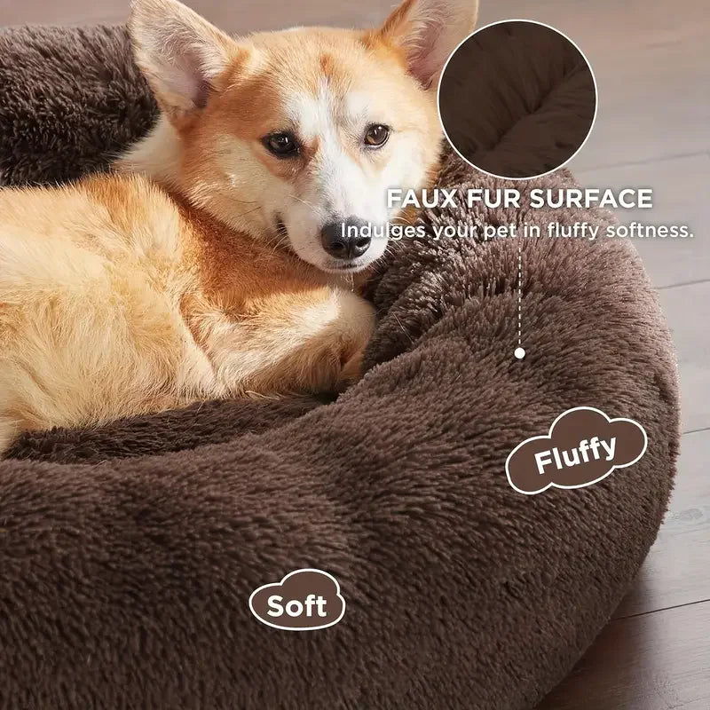 Round Plush Pet Bed – Washable Basket for Small to Large Dogs & Cats