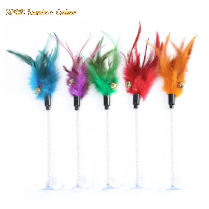 New Cat Funny Cat Stick Steel Wire Long Pole Feather Cute Cat Toy Kitten Fishing Rotating Self-Pleasure Relief Pet Toy