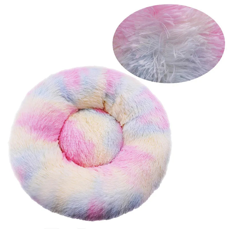 Round Plush Pet Bed – Washable Basket for Small to Large Dogs & Cats