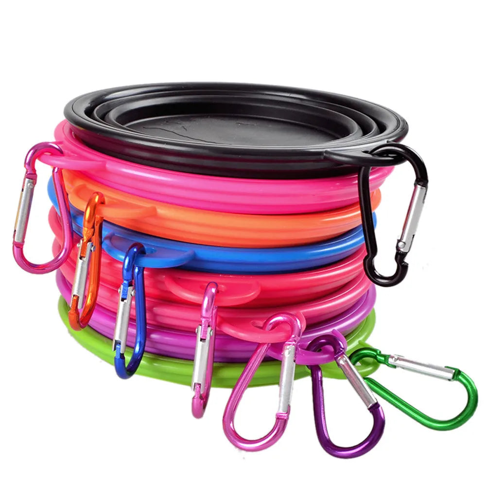 Collapsible Silicone Pet Travel Bowl – Portable with Carabiner Clip