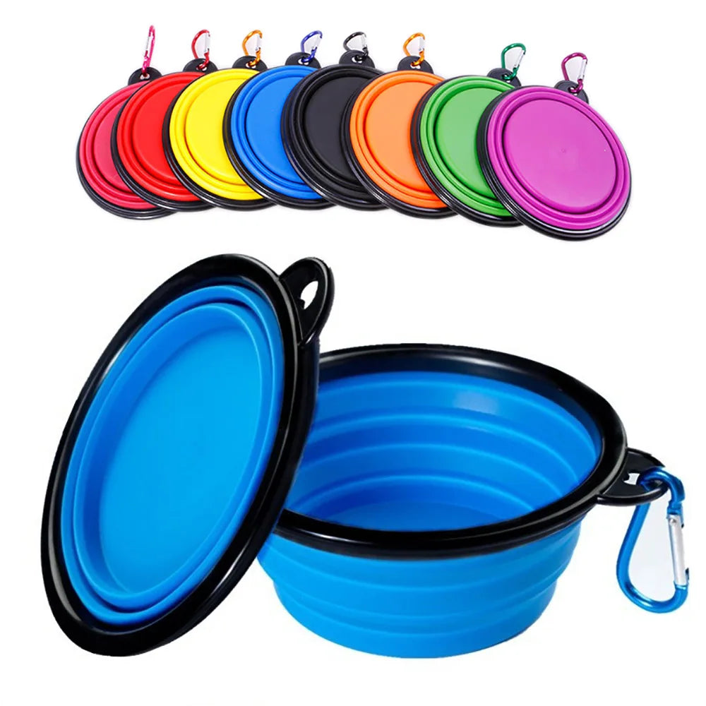 Collapsible Silicone Pet Travel Bowl – Portable with Carabiner Clip
