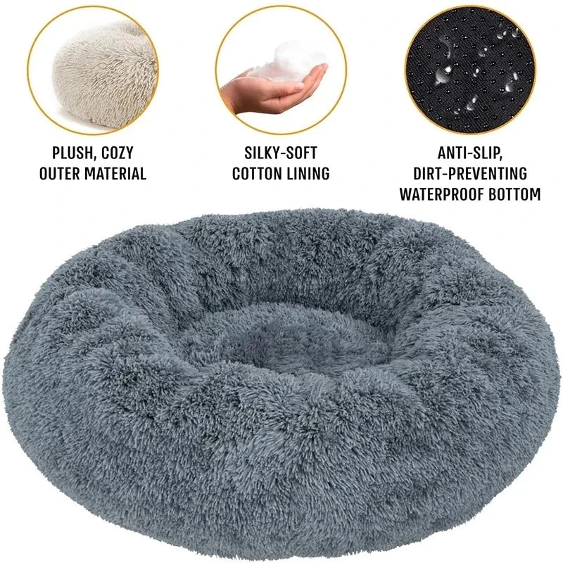 Round Plush Pet Bed – Washable Basket for Small to Large Dogs & Cats