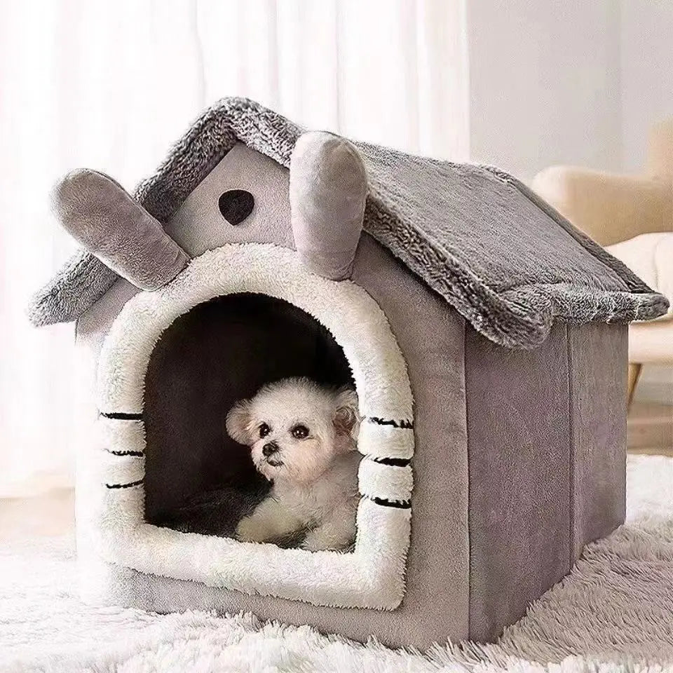 Dog House Style Pet Bed – Removable & Washable, Winter Warm