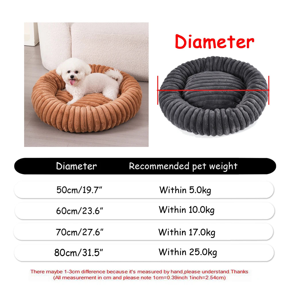 Round Plush Pet Bed – Washable Basket for Small to Large Dogs & Cats