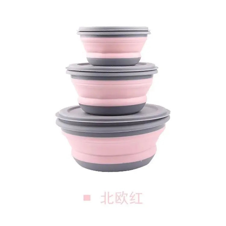Foldable Silicone Pet Bowl Set – 3-Piece Food Container with Lids