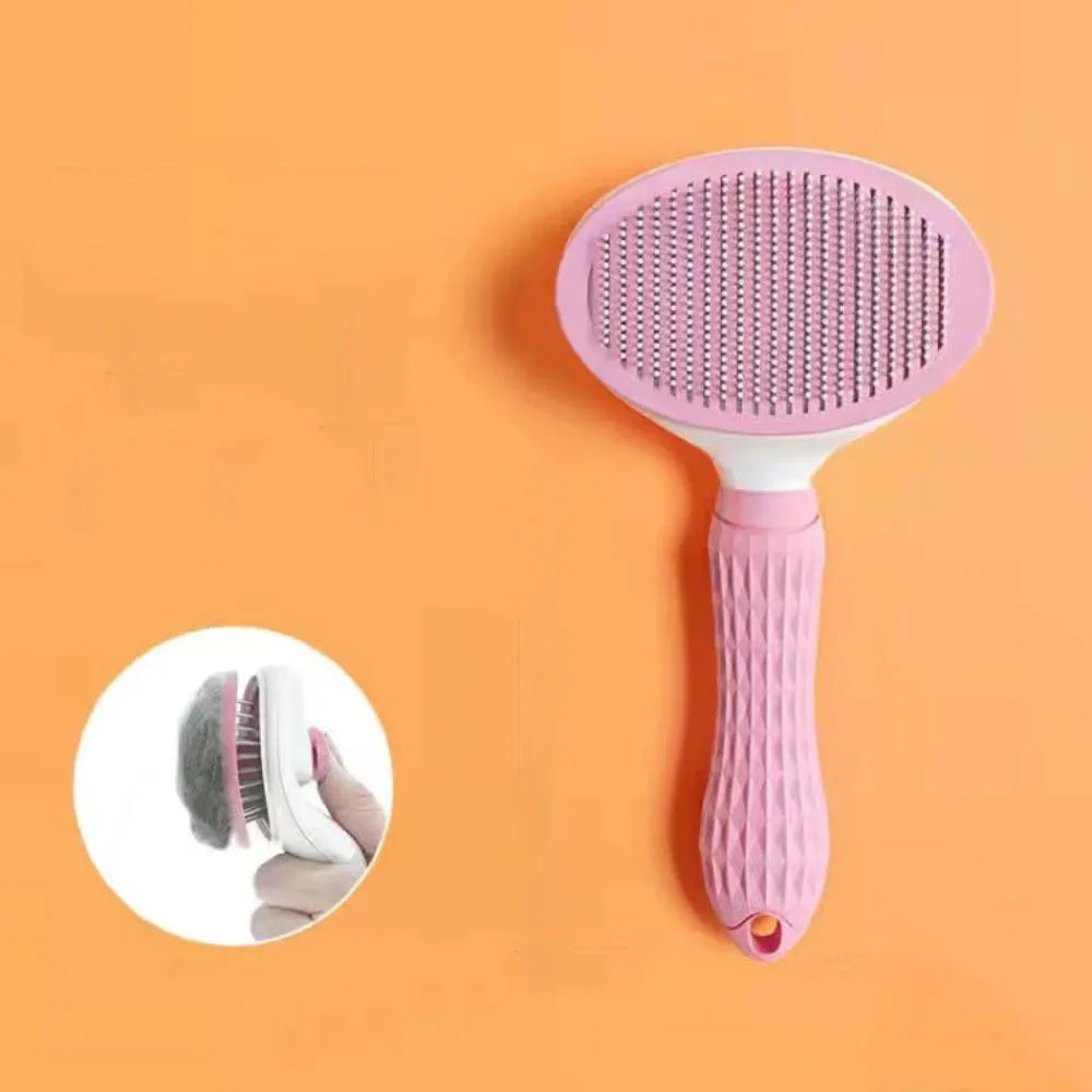 Stainless steel pet detangling comb in pink for long-haired dogs and cats