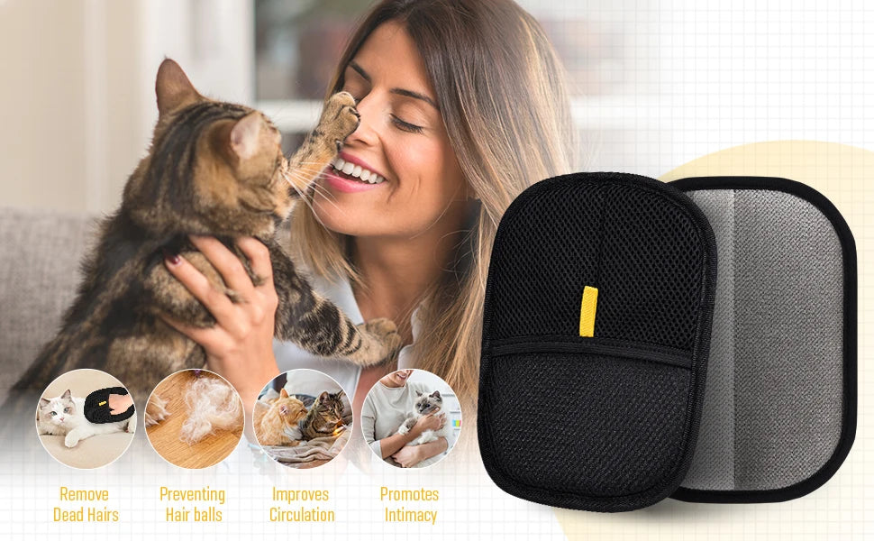 Pet Hair Removal Gloves — Double-Sided Reusable Grooming Tool