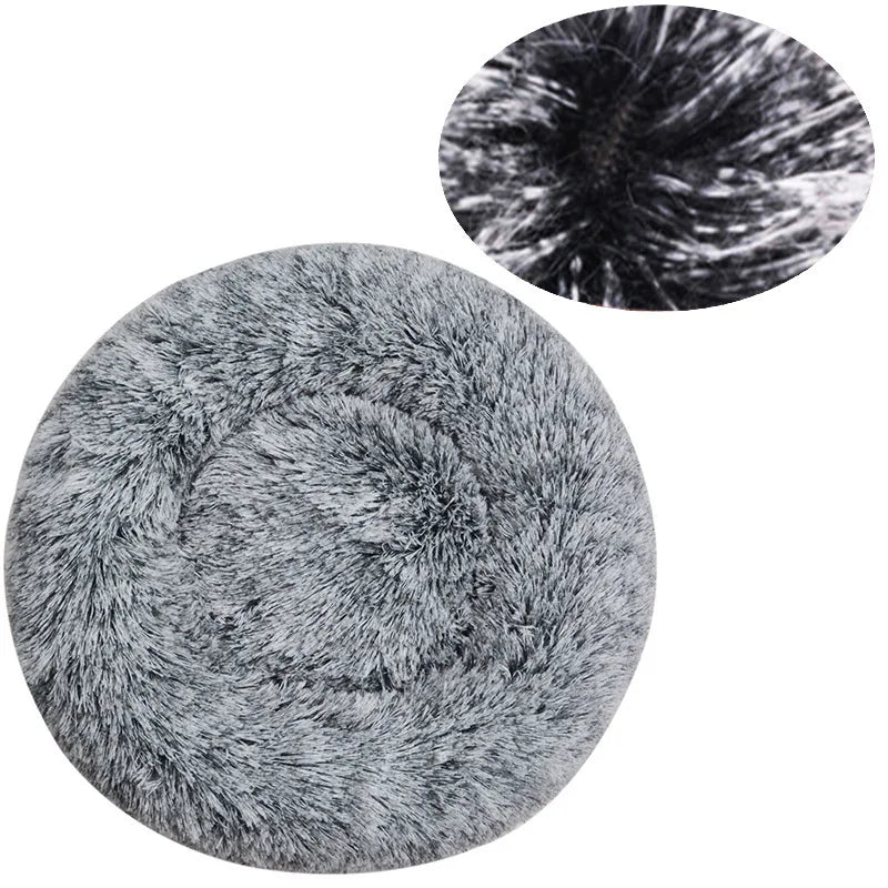 Round Plush Pet Bed – Washable Basket for Small to Large Dogs & Cats