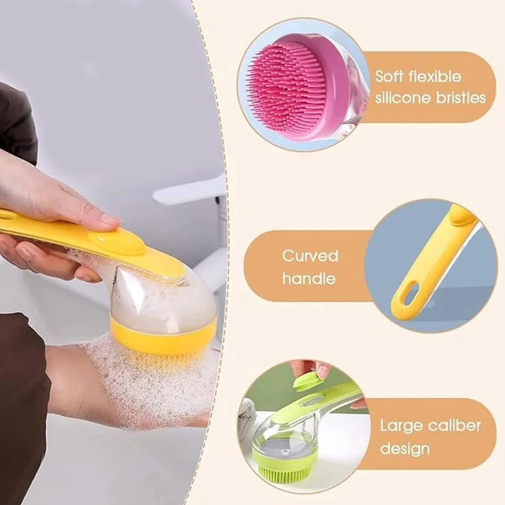 Pet Bath Brush with Shampoo Dispenser – Silicone Grooming Massage Brush