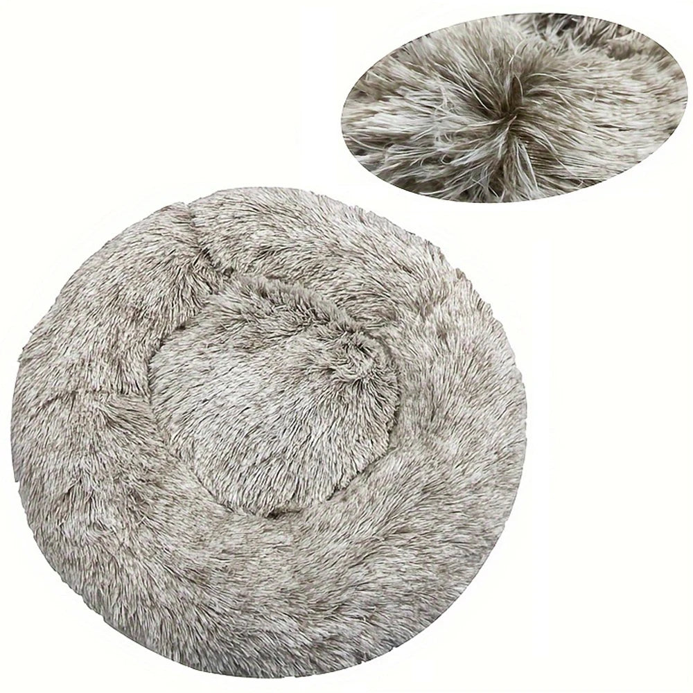 Round Plush Pet Bed – Washable Basket for Small to Large Dogs & Cats