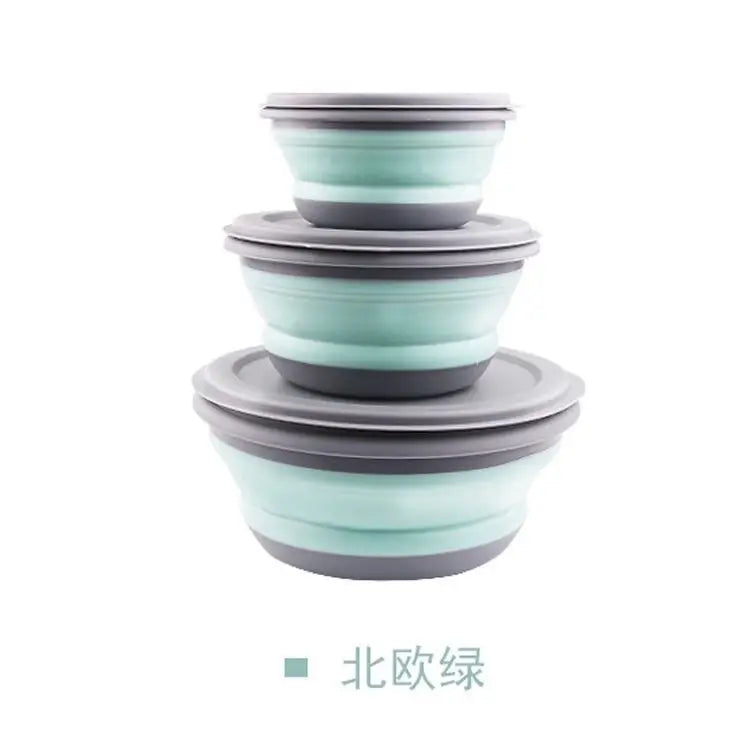 Foldable Silicone Pet Bowl Set – 3-Piece Food Container with Lids