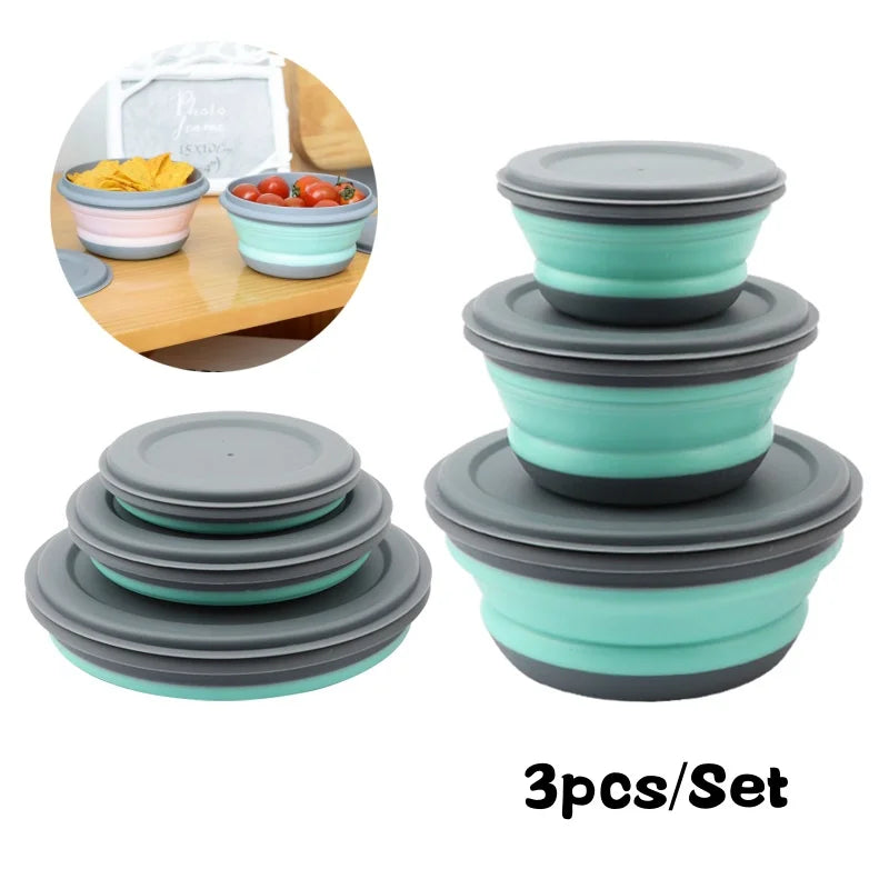 Foldable Silicone Pet Bowl Set – 3-Piece Food Container with Lids