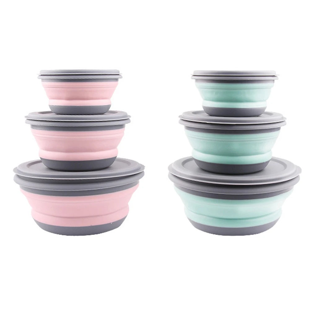Foldable Silicone Pet Bowl Set – 3-Piece Food Container with Lids