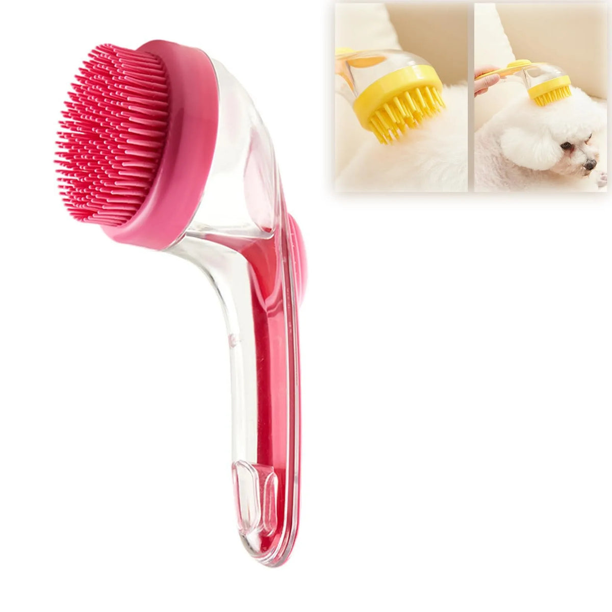 Pet Bath Brush with Shampoo Dispenser – Silicone Grooming Massage Brush