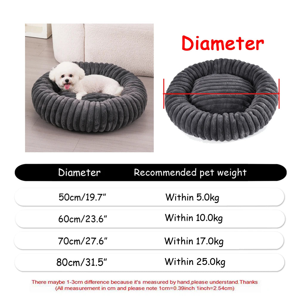 Round Plush Pet Bed – Washable Basket for Small to Large Dogs & Cats