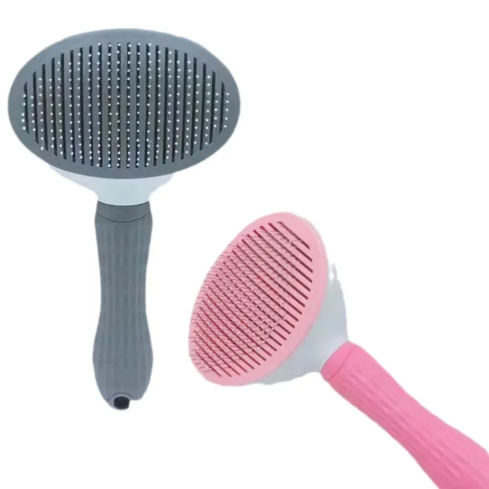 Stainless steel pet detangling comb in pink for long-haired dogs and cats