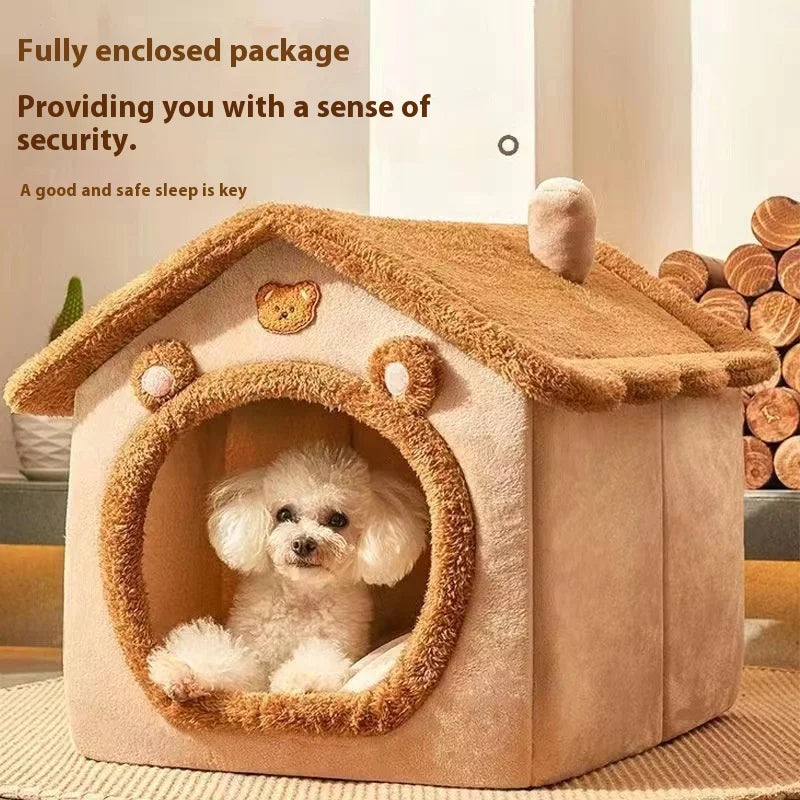 Dog House Style Pet Bed – Removable & Washable, Winter Warm