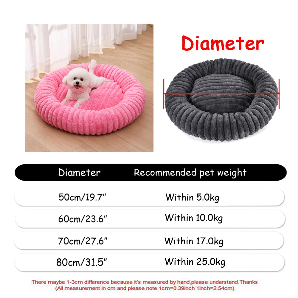 Round Plush Pet Bed – Washable Basket for Small to Large Dogs & Cats