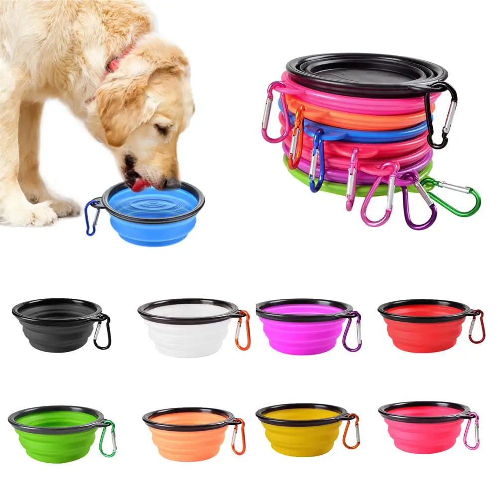 Collapsible Silicone Pet Travel Bowl – Portable with Carabiner Clip
