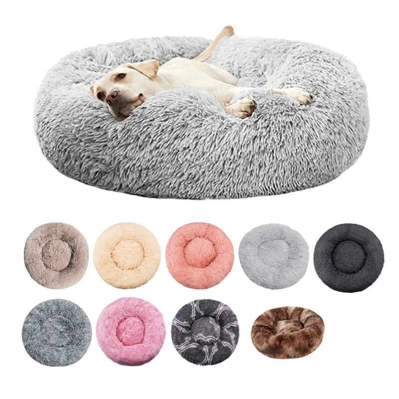 Round Plush Pet Bed – Washable Basket for Small to Large Dogs & Cats