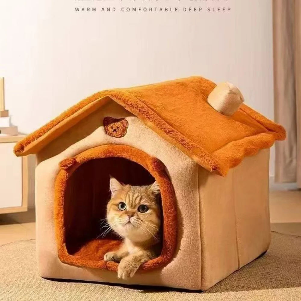 Dog House Style Pet Bed – Removable & Washable, Winter Warm