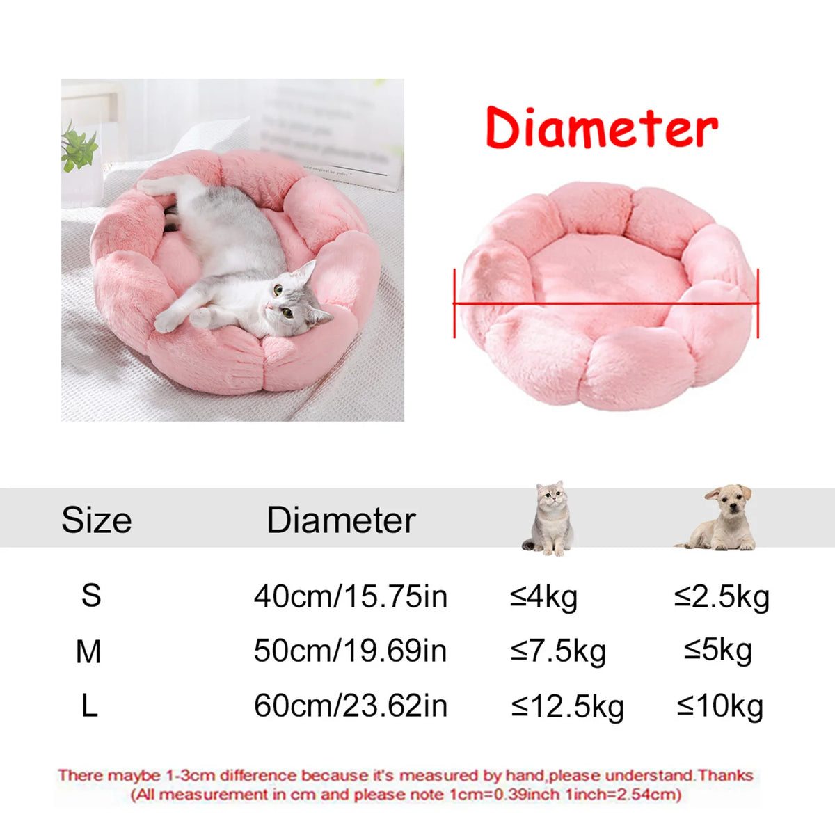 Round Plush Pet Bed – Washable Basket for Small to Large Dogs & Cats
