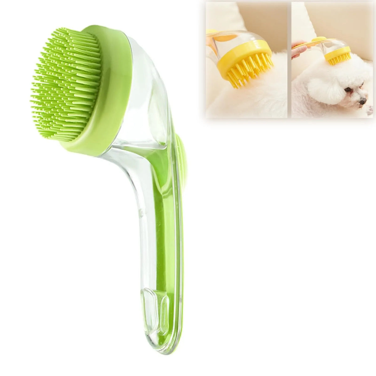 Pet Bath Brush with Shampoo Dispenser – Silicone Grooming Massage Brush