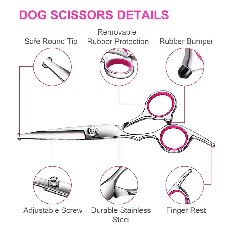 Grooming scissors detail showing round safety tip